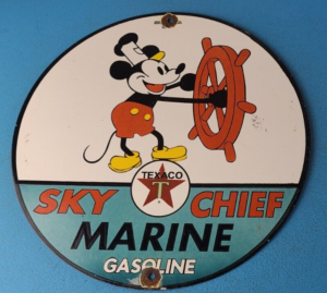 VINTAGE TEXACO GASOLINE PORCELAIN MICKEY MOUSE SKY CHIEF DISNEY GAS PUMP SIGN 305852501012