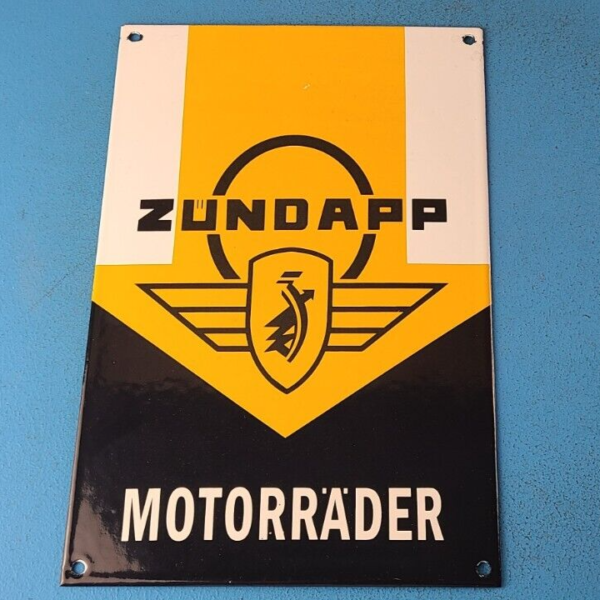 VINTAGE ZUNDAPP MOTORRADER PORCELAIN MOTORCYCLES SERVICE GAS PUMP PLATE SIGN 305227293012