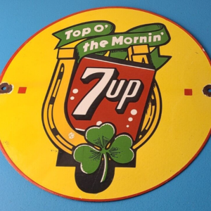 Vintage 7 Up Soda Sign - Porcelain Grocery Piggly Store Gas Oil Pump Plate Sign