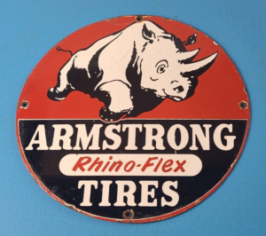 Vintage Armstrong Tires Sign Gas Oil Pump Plate Garage Rhino Service Sign 305863018542