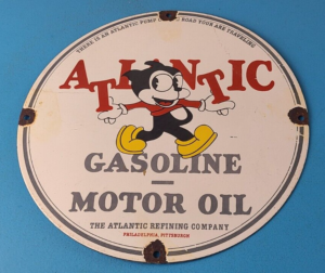 Vintage Atlantic Gasoline Sign Service Station Gas Pump Porcelain Sign 305903946672