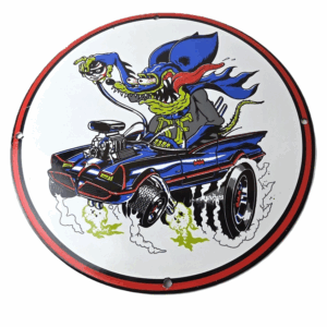 Vintage Bat Man Rat Fink Porcelain Sign - Ed Big Daddy Roth Hot Rod Wall Sign