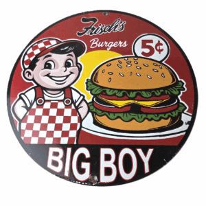Vintage Big Boy Sign - 5 Cent Frisch's Fast Food Porcelain Gas Pump Sign