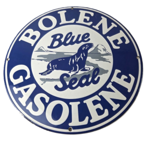 Vintage Bolene Blue Seal Gasoline Porcelain Sign - Sea Lion Logo Sign