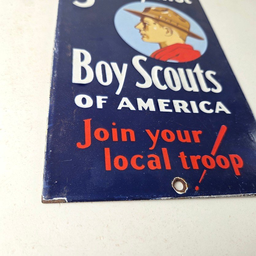 Vintage Boy Scouts Sign - America Local Troop Gas Pump Motor Oil Porcelain Sign - Image 11