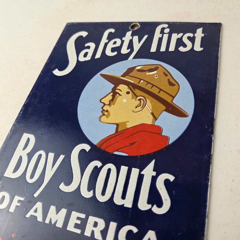 Vintage Boy Scouts Sign - America Local Troop Gas Pump Motor Oil Porcelain Sign - Image 12