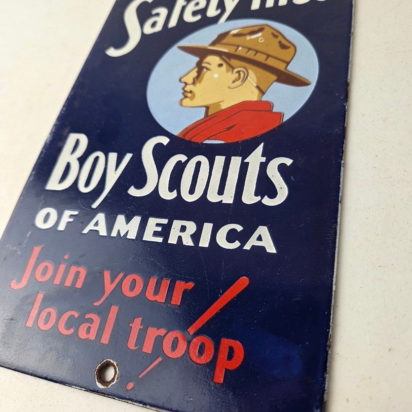 Vintage Boy Scouts Sign - America Local Troop Gas Pump Motor Oil Porcelain Sign - Image 13
