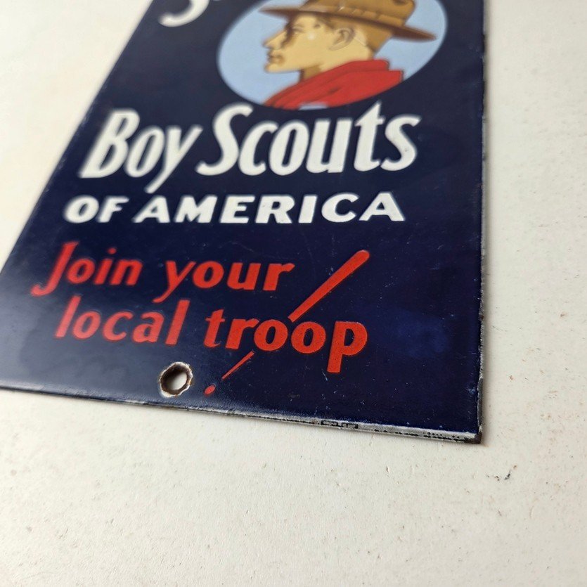 Vintage Boy Scouts Sign - America Local Troop Gas Pump Motor Oil Porcelain Sign - Image 14