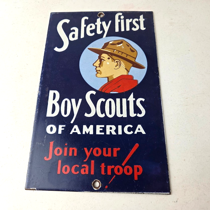 Vintage Boy Scouts Sign - America Local Troop Gas Pump Motor Oil Porcelain Sign - Image 15