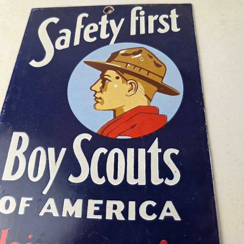 Vintage Boy Scouts Sign - America Local Troop Gas Pump Motor Oil Porcelain Sign - Image 3