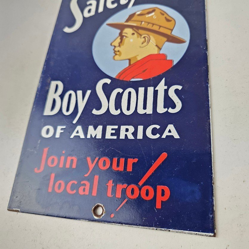 Vintage Boy Scouts Sign - America Local Troop Gas Pump Motor Oil Porcelain Sign - Image 4