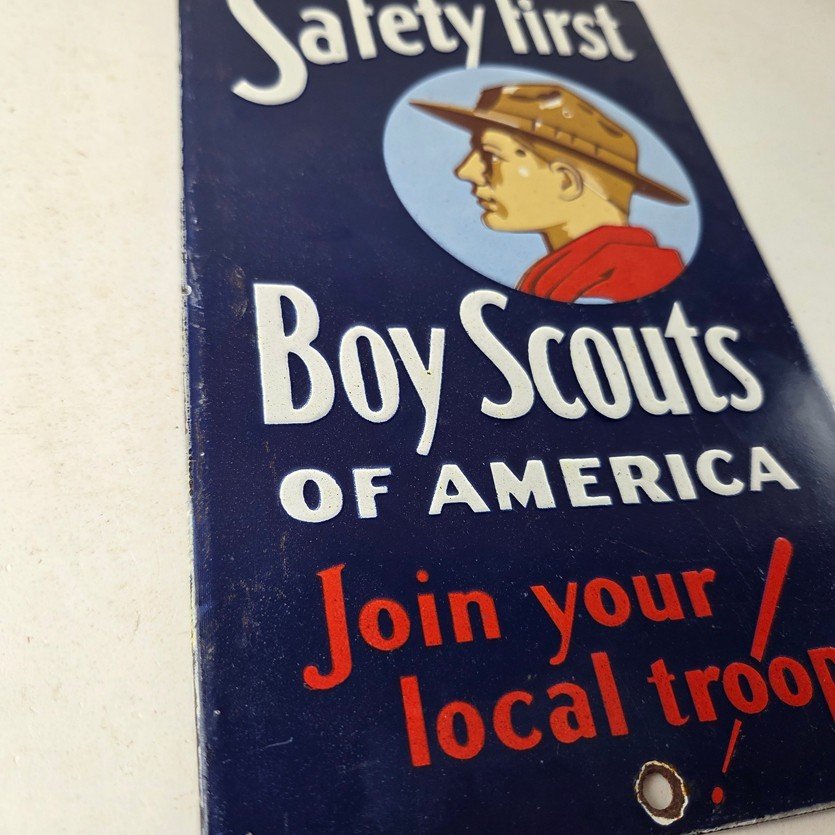 Vintage Boy Scouts Sign - America Local Troop Gas Pump Motor Oil Porcelain Sign - Image 6