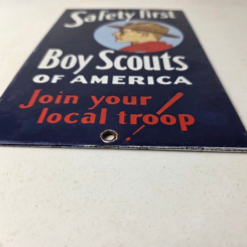 Vintage Boy Scouts Sign - America Local Troop Gas Pump Motor Oil Porcelain Sign - Image 10