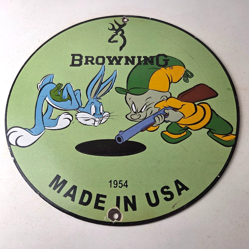 Vintage Browning Firearms Porcelain Sign - Rifles Shotguns Ammo Gas Ad Pump Sign - Image 15