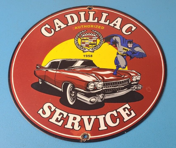 Vintage Cadillac Service Sign Batman DC Comics Gas Pump Plate Porcelain Sign 305934173282