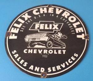 Vintage Chevrolet Porcelain Sign Felix The Cat Service Gas Pump Chevy Sign 305895465012