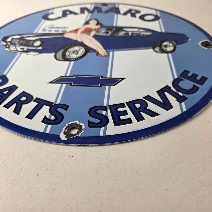 Vintage Chevrolet Sign - Porcelain Camaro 69 SS Gas Pump Auto Pinup Girl Sign - Image 10