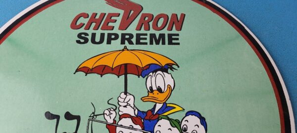 Vintage Chevron Gasoline Sign Disney Supreme Gas Pump Service Porcelain Sign