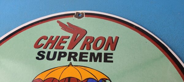 Vintage Chevron Gasoline Sign Disney Supreme Gas Pump Service Porcelain Sign