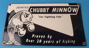 Vintage Chubby Minnow Sign Fishing Gas Pump Plate Sign 306197301002