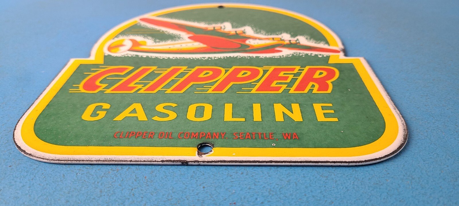 Vintage Clipper Gasoline Sign - Aircraft Airplane Gas Pump Porcelain Sign - Image 11