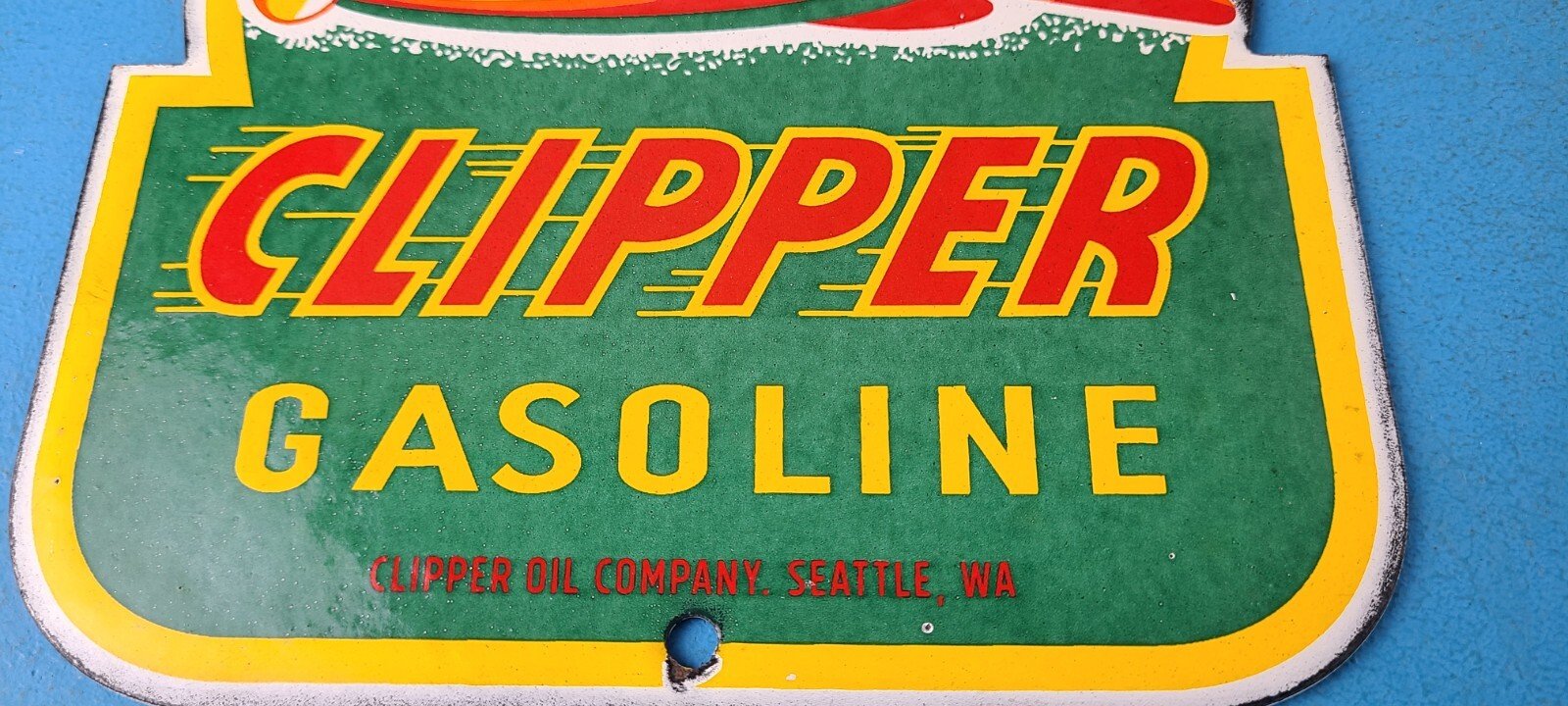 Vintage Clipper Gasoline Sign - Aircraft Airplane Gas Pump Porcelain Sign - Image 12