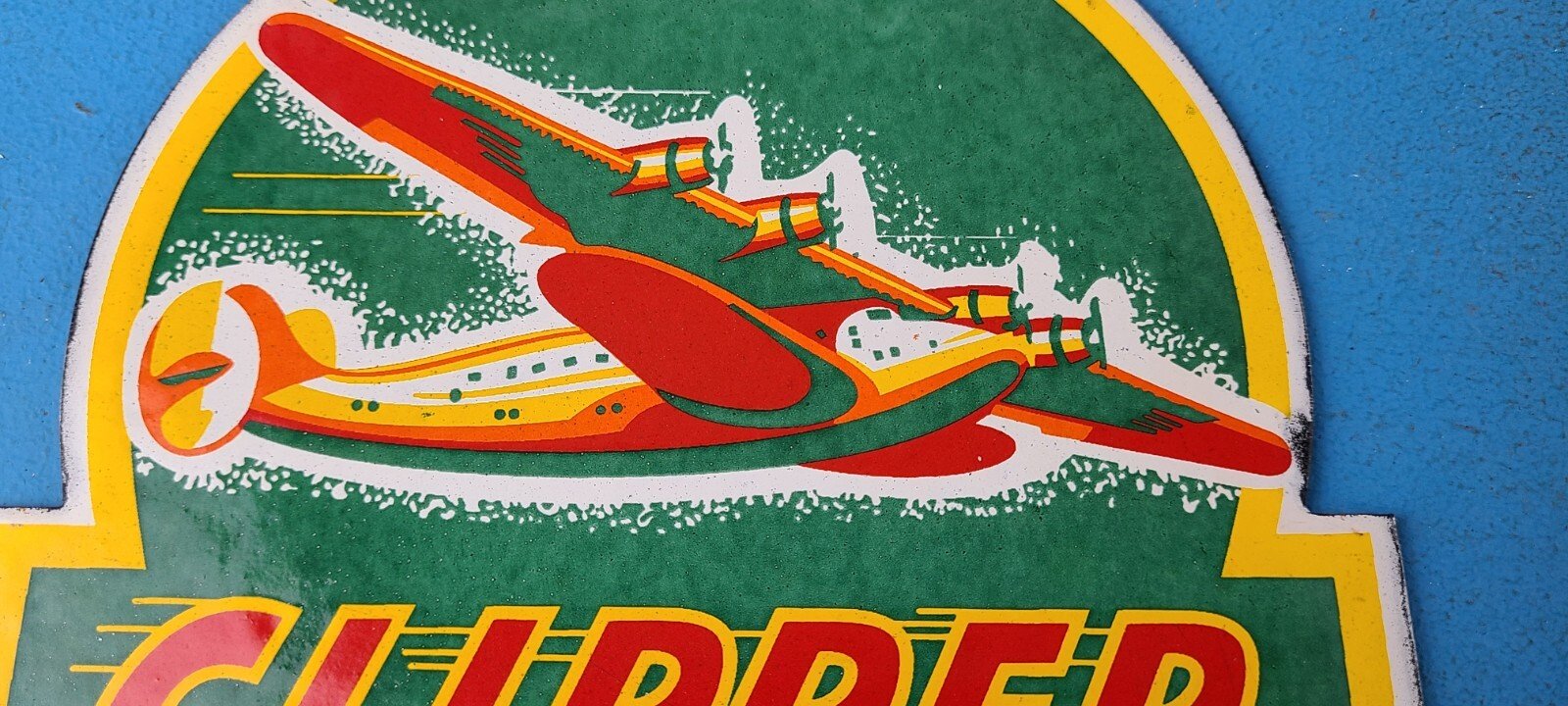 Vintage Clipper Gasoline Sign - Aircraft Airplane Gas Pump Porcelain Sign - Image 3