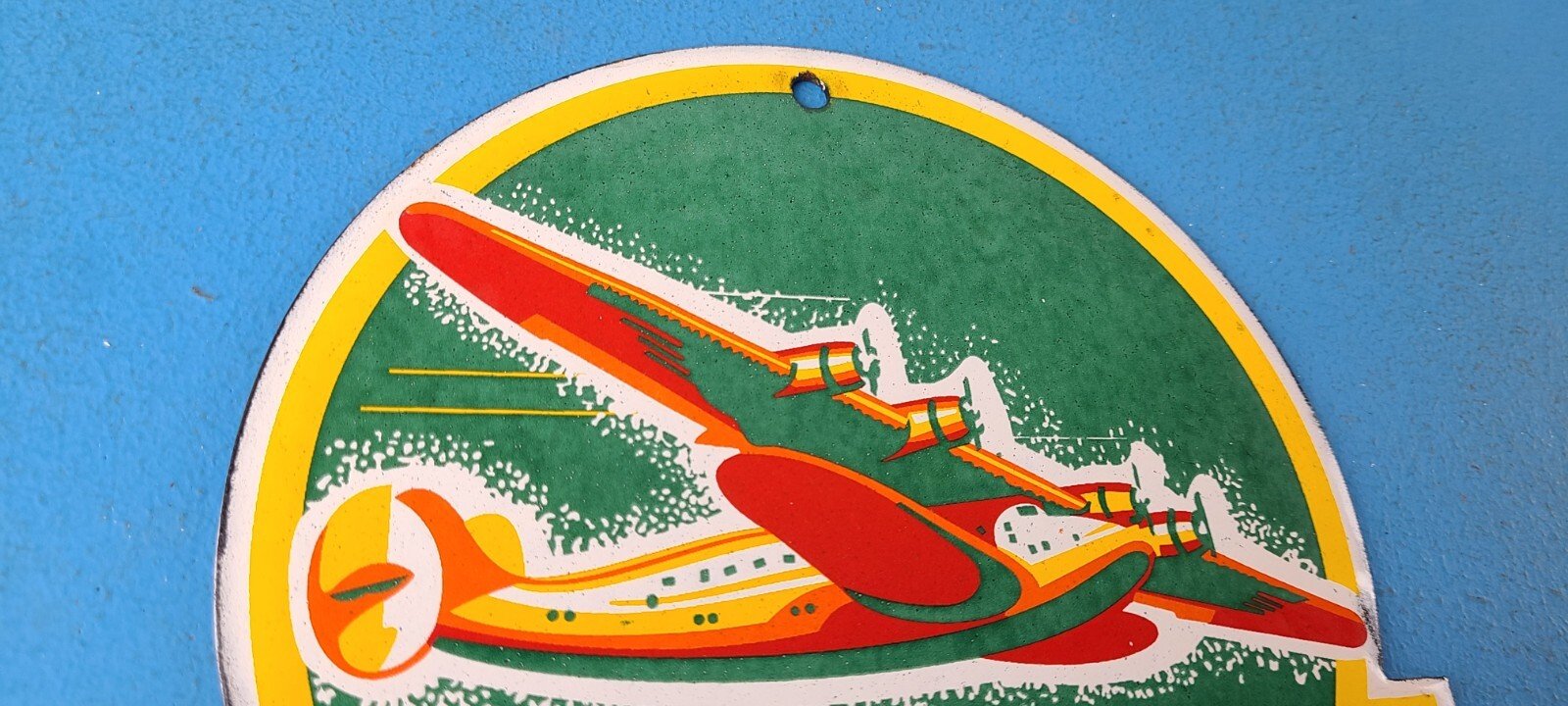 Vintage Clipper Gasoline Sign - Aircraft Airplane Gas Pump Porcelain Sign - Image 5