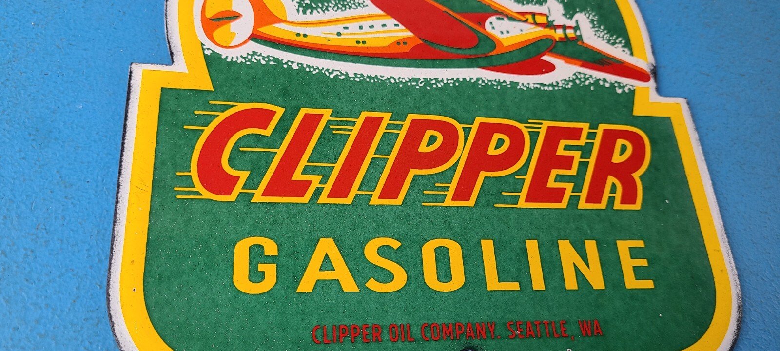 Vintage Clipper Gasoline Sign - Aircraft Airplane Gas Pump Porcelain Sign - Image 7