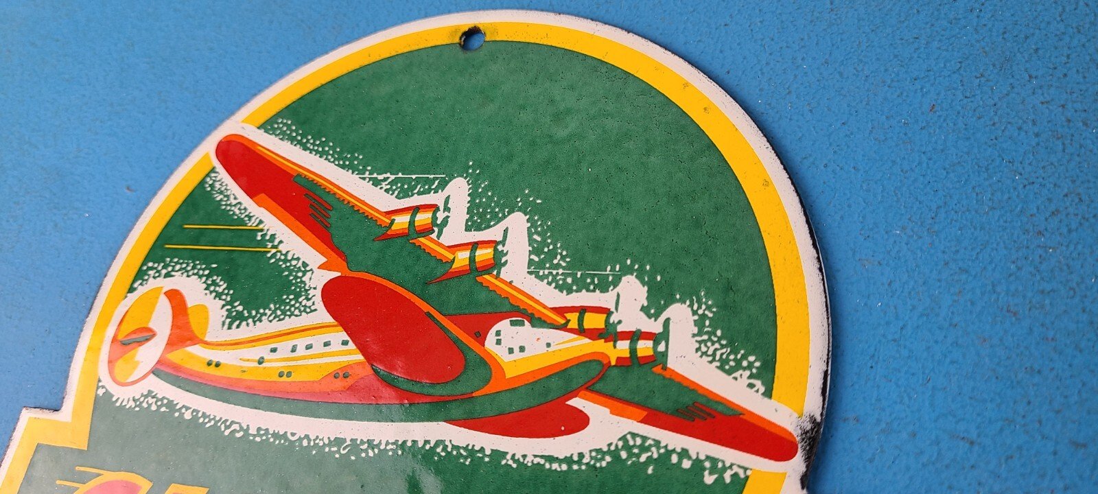 Vintage Clipper Gasoline Sign - Aircraft Airplane Gas Pump Porcelain Sign - Image 8