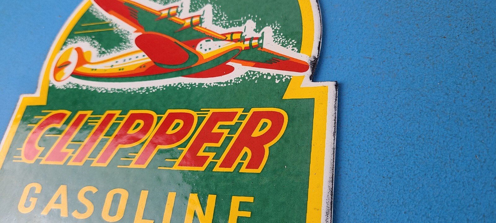 Vintage Clipper Gasoline Sign - Aircraft Airplane Gas Pump Porcelain Sign - Image 9