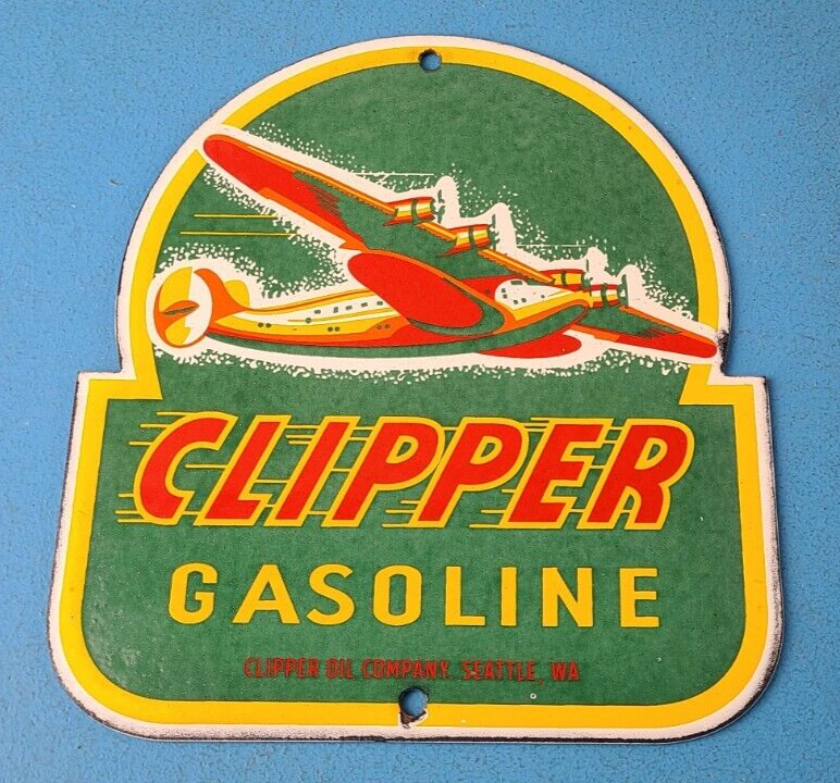 Vintage Clipper Gasoline Sign - Aircraft Airplane Gas Pump Porcelain Sign