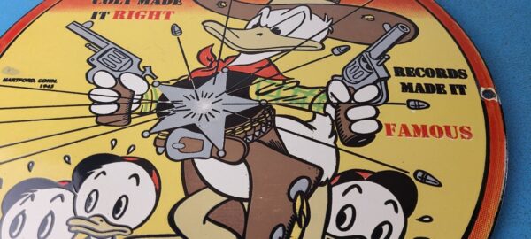 Vintage Colt Fire Arms Sign Donald Duck Revolvers Pistols Guns Gas Pump Sign 305370883922 11