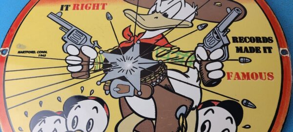 Vintage Colt Fire Arms Sign Donald Duck Revolvers Pistols Guns Gas Pump Sign 305370883922 3