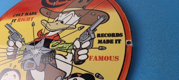 Vintage Colt Fire Arms Sign Donald Duck Revolvers Pistols Guns Gas Pump Sign 305370883922 8
