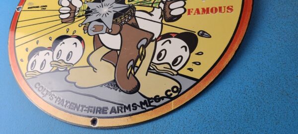 Vintage Colt Fire Arms Sign Donald Duck Revolvers Pistols Guns Gas Pump Sign 305370883922 9