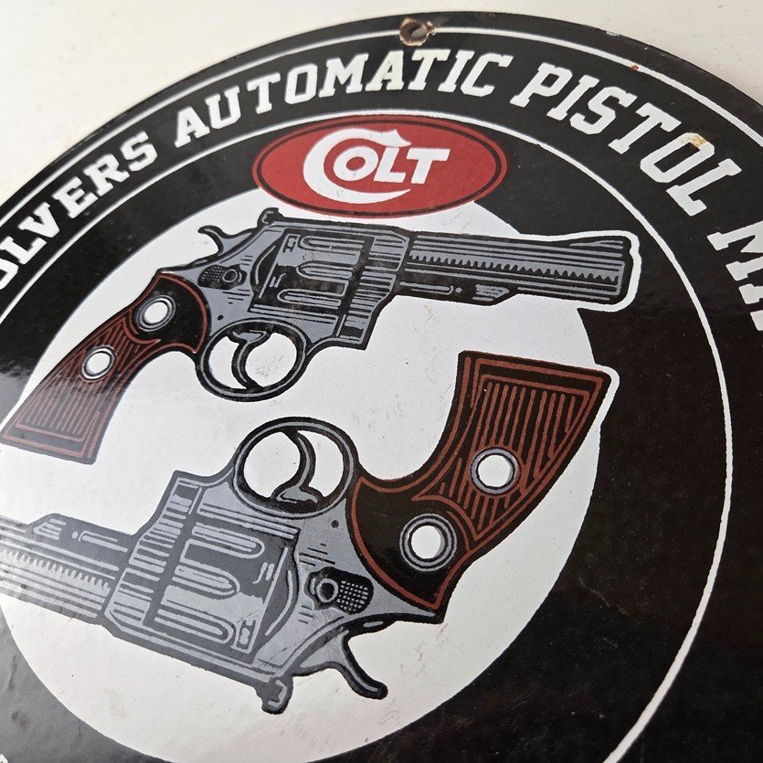 Vintage Colt Firearms Sign - Revolvers Automatic Pistols Gas Porcelain Sign - Image 12