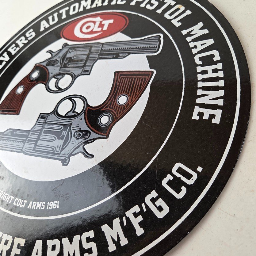 Vintage Colt Firearms Sign - Revolvers Automatic Pistols Gas Porcelain Sign - Image 13