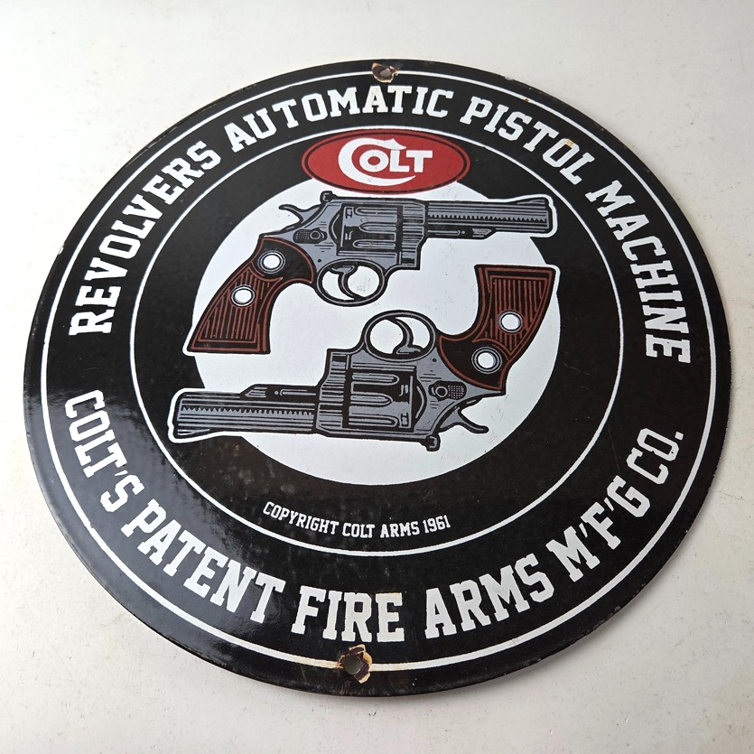 Vintage Colt Firearms Sign - Revolvers Automatic Pistols Gas Porcelain Sign - Image 15