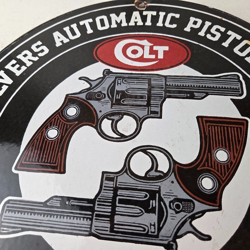 Vintage Colt Firearms Sign - Revolvers Automatic Pistols Gas Porcelain Sign - Image 3