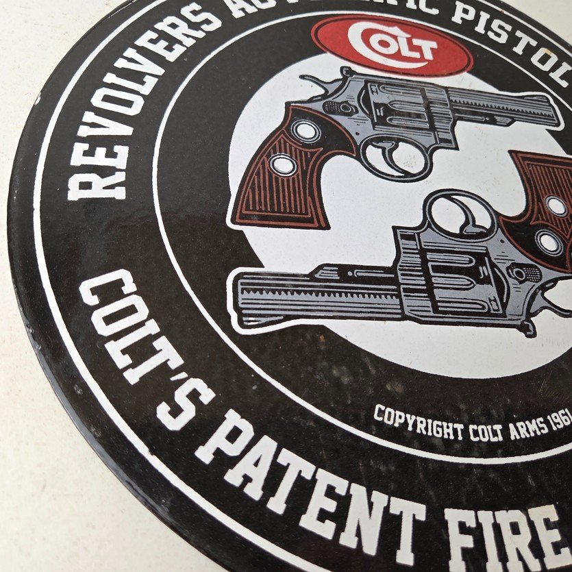 Vintage Colt Firearms Sign - Revolvers Automatic Pistols Gas Porcelain Sign - Image 6