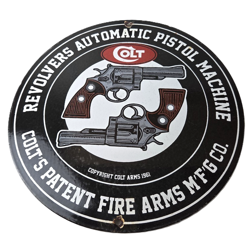 Vintage Colt Firearms Sign - Revolvers Automatic Pistols Gas Porcelain Sign