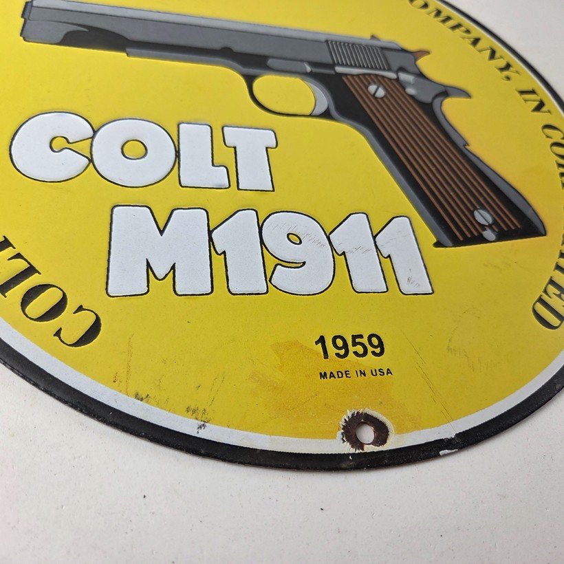 Vintage Colt Firearms Sign - Single Action M1911 Pistol Guns Porcelain Gas Sign - Image 11