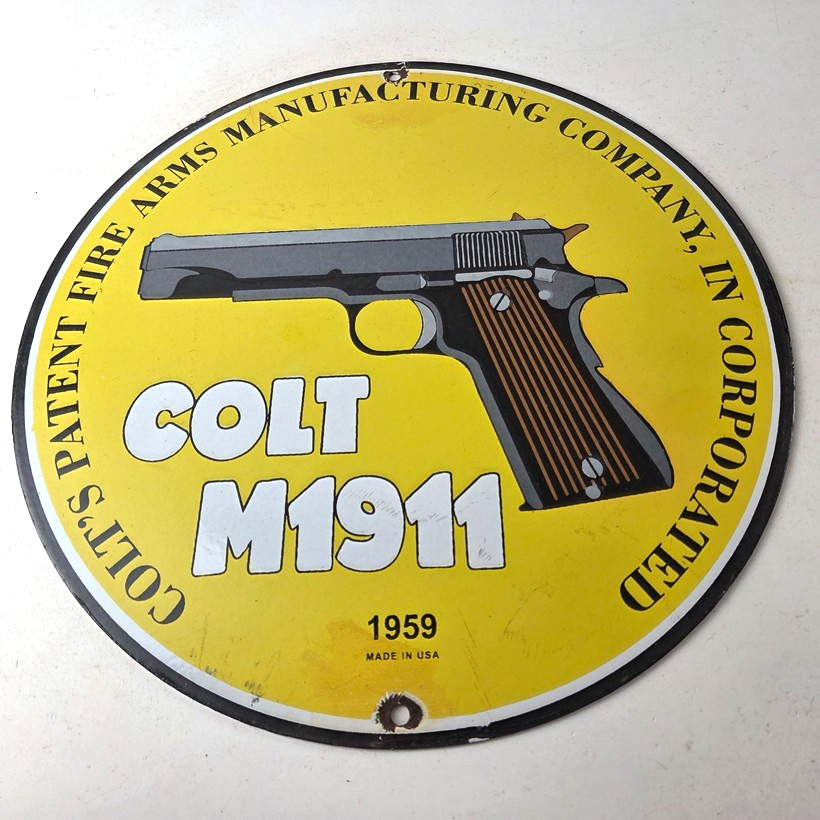 Vintage Colt Firearms Sign - Single Action M1911 Pistol Guns Porcelain Gas Sign - Image 15