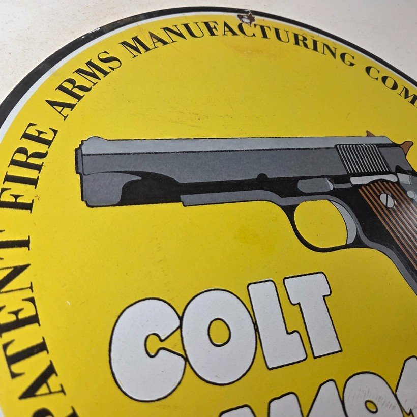 Vintage Colt Firearms Sign - Single Action M1911 Pistol Guns Porcelain Gas Sign - Image 5