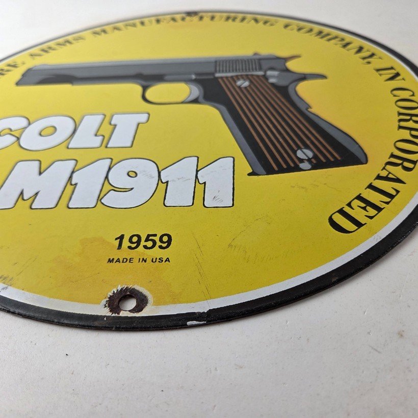 Vintage Colt Firearms Sign - Single Action M1911 Pistol Guns Porcelain Gas Sign - Image 10