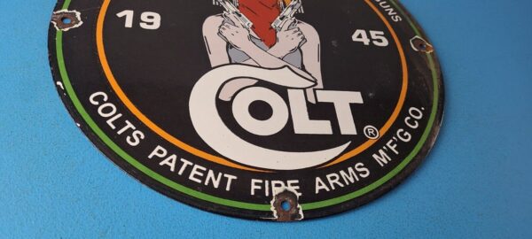 Vintage Colt Porcelain Sign Pistols Revolvers Machine Gun Ammo Gas Pump Sign 305773840992 6