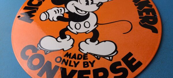 Vintage Converse Shoes Mickey Mouse Porcelain Gas Pump Service Station Sign 305771857942 3