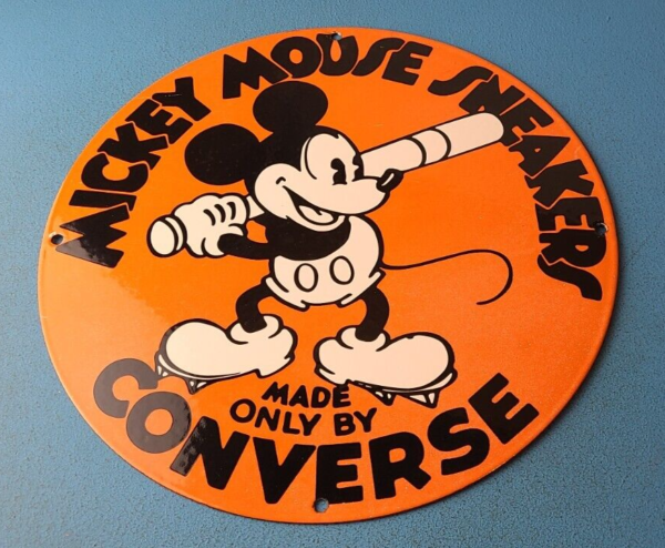 Vintage Converse Shoes Mickey Mouse Porcelain Gas Pump Service Station Sign 305771857942