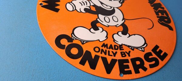 Vintage Converse Shoes Mickey Mouse Porcelain Gas Pump Service Station Sign 305771857942 9